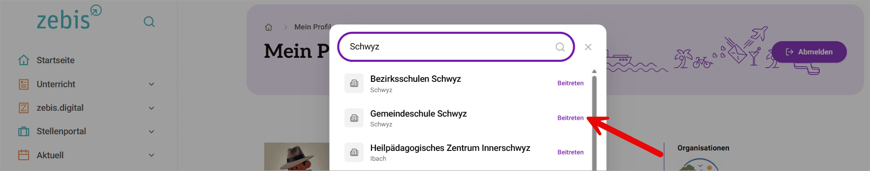Organisation beitreten