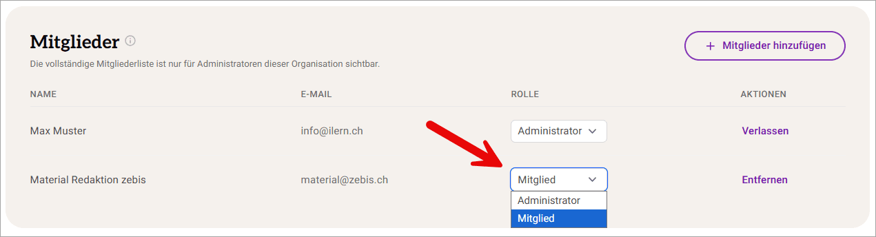 Rollen verwalten