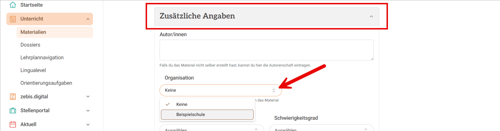 Organisation auswählen