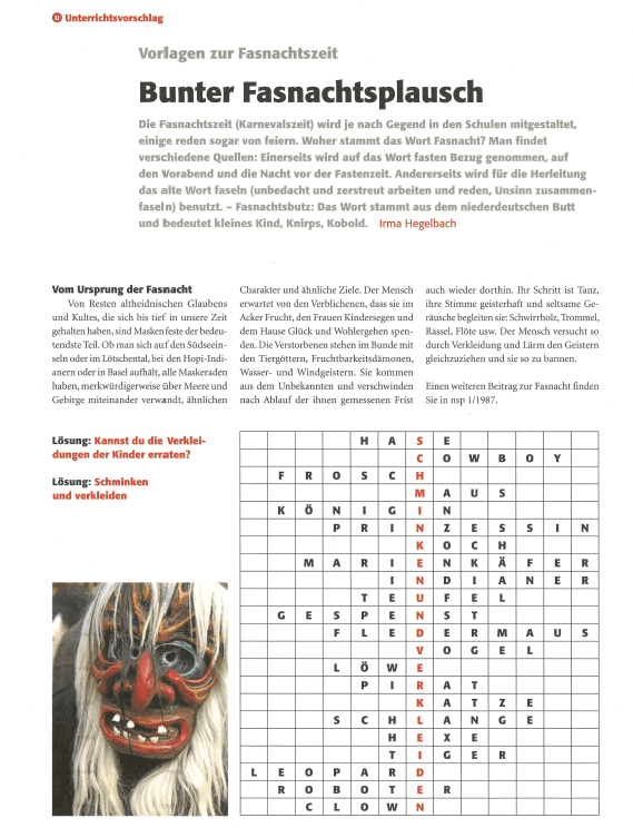Bunter Fasnachtsplausch - Dossier zu verschiedenen Fachbereichen 