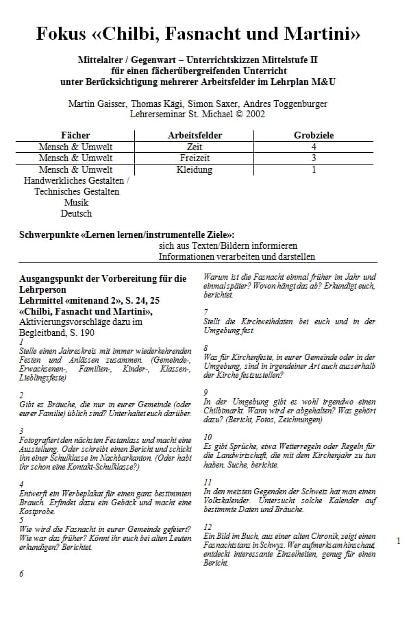 Chilbi, Fasnacht und Martini
