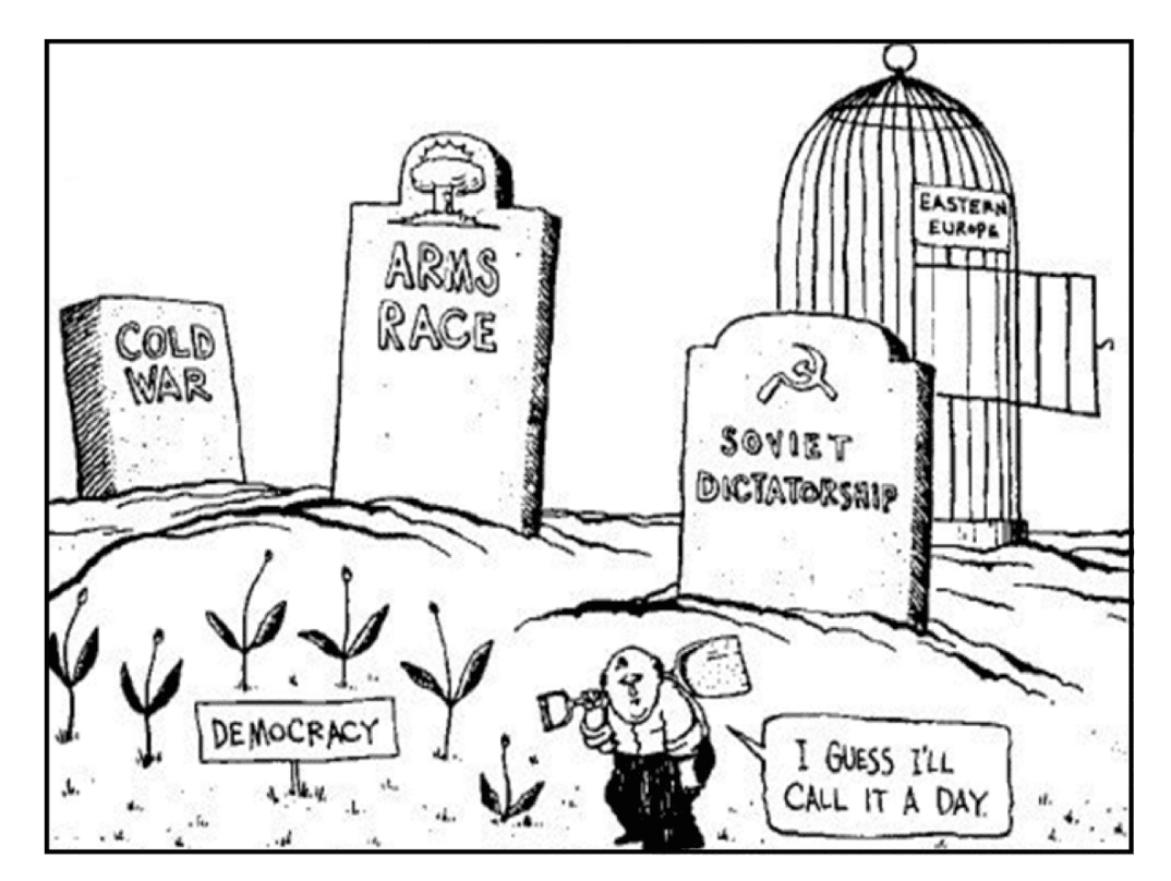 Karikatur zum Ende des Kalten Krieges mit KI analysieren