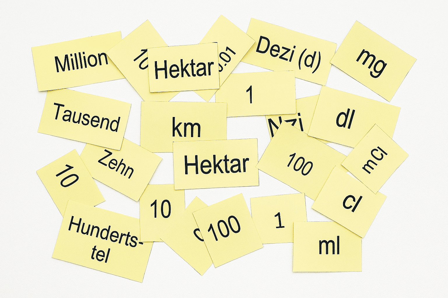Ordnen von Masseinheiten