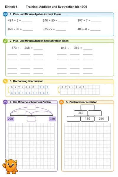 Training: Addition und Subtraktion bis 1000
