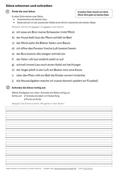 Sätze erkennen und schreiben