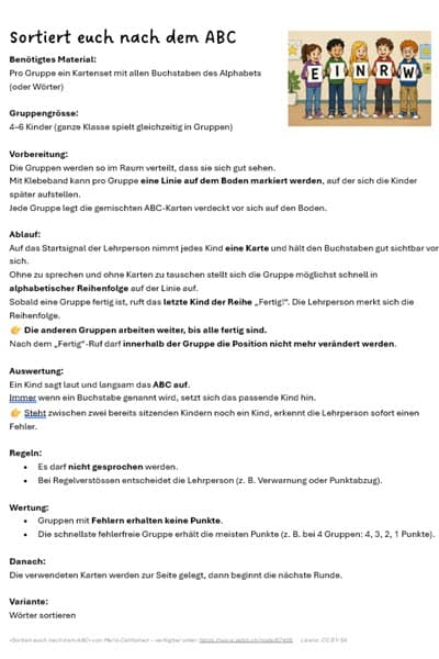 Sortiert euch nach dem ABC - Spiel